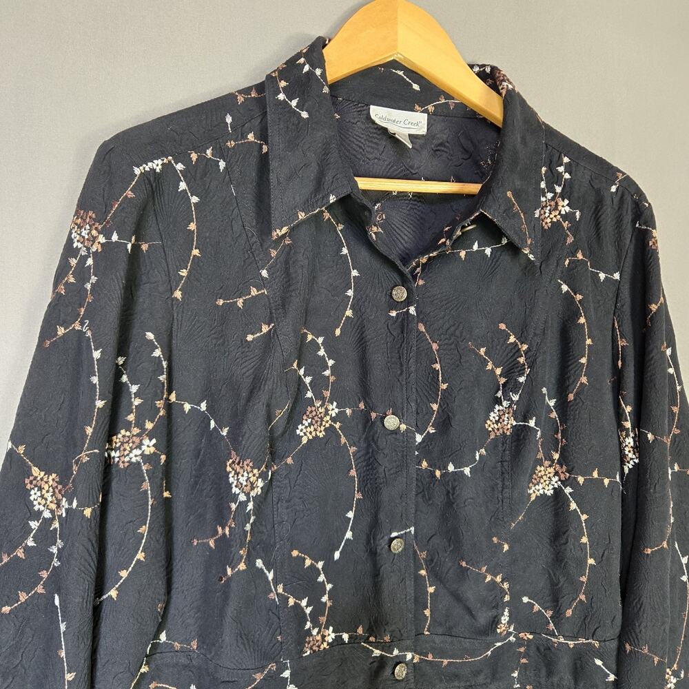 Coldwater Creek Long Sleeve Button Up Shirt Floral Embroidered Whimsigoth Size L